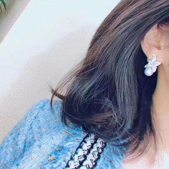 🔥 925 Silver Plating CZ Crystal Imitation Pearl Starfish Earring, HA4526 - Picture 5 of 5